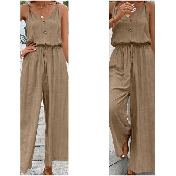 BellanBlue Pants - Solid Button Detail Wide Leg Casual Jumpsuit